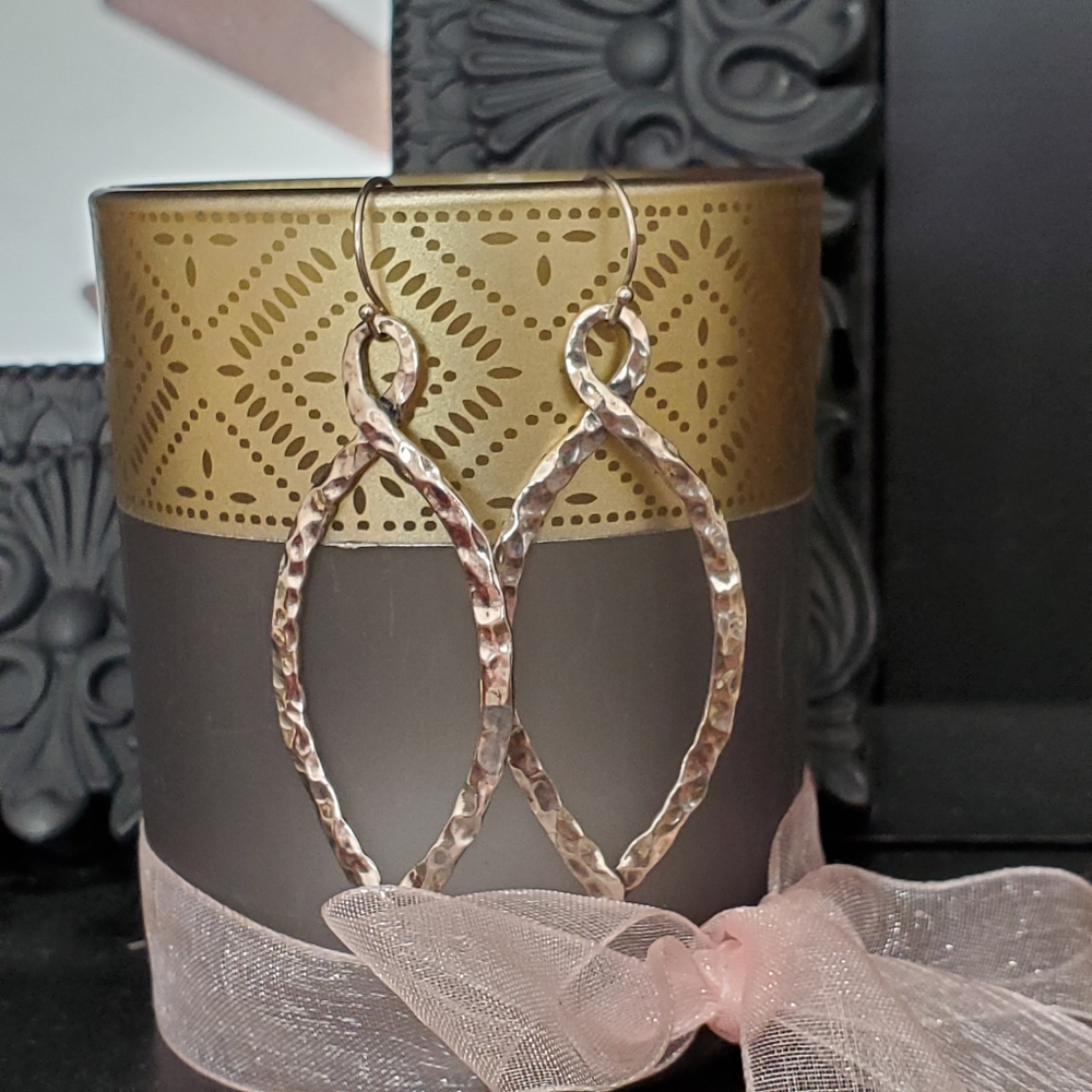 Or Paz PZ Sterling Hammered Marquise-Shaped Earrings Like-New Condition - Picture 6 of 11